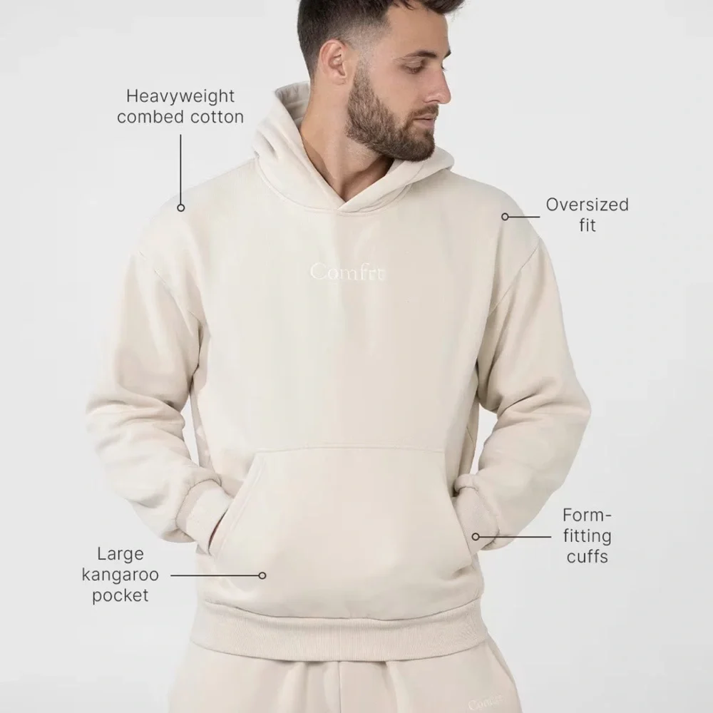 Comfrt Men's Signature Pullover Hoodie in BONE XL